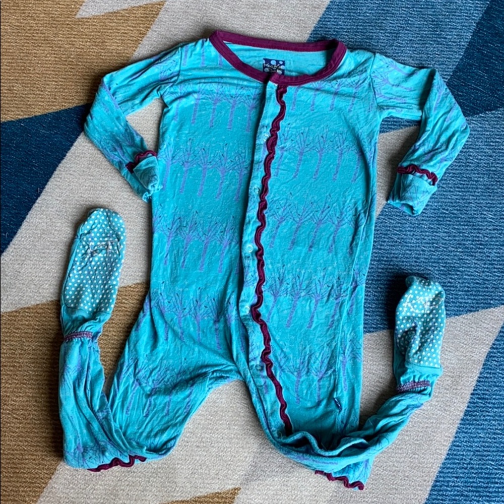 KickeePants 2T footie girl with ruffles bamboo
